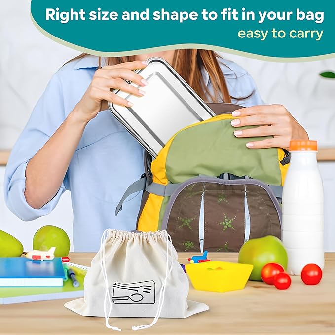 HaWare Stainless Steel Bento Box, 29oz (850ML) Leak-Proof Lunch Box for Kids Adults, 3 Compartments Food Containers with Removable Dividers and Bag, Metal Lunch Containers for Snack Meal Sandwich