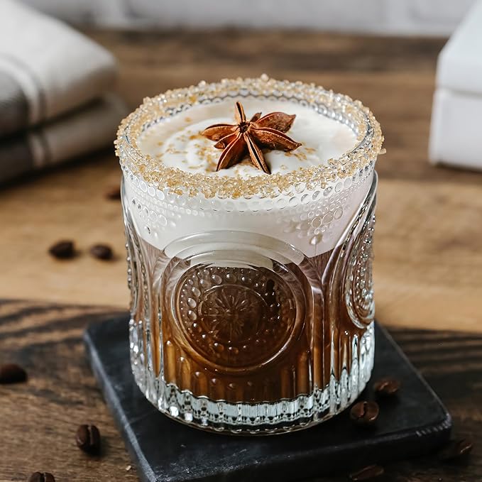 Kate Aspen Ribbed Retro Arch Floral Clear Drinking Glasses Set of 6, (10 oz) Vintage Glassware Set Cocktail Glass Set, Juice Glass, Water Cups | Great Hostess Gift & Gift for New Home Owners