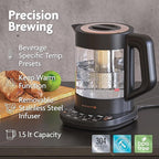 Vianté Luxury Tea Set. Electric Kettle with Infuser for Loose Leaf And Ceramic Serving Set. Teapot and Cup Set with Wooden Tray. Excellent Gift Idea For Tea Lovers.