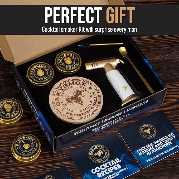 Cocktail Smoker Kit With Torch, Old Fashioned Bourbon, Whiskey Smoker Kit, Drink Smoker Accessories, Home Bar Accessories, Birthday Gifts for Men, Husband, Boyfriend, (NO BUTANE)