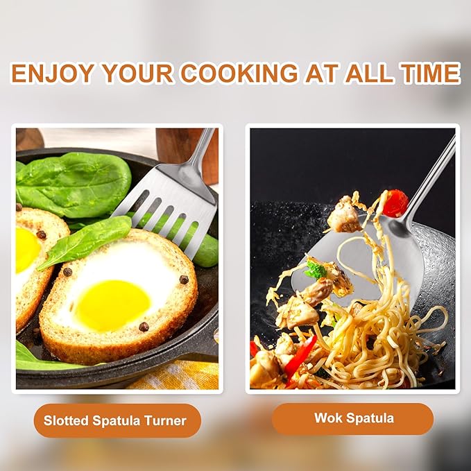 304 Stainless Steel Kitchen Utensils Set with Wooden Handle, 2 Pcs Heat Resistant Metal Cooking Utensils Set,Spatula