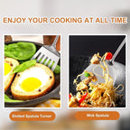 304 Stainless Steel Kitchen Utensils Set with Wooden Handle, 2 Pcs Heat Resistant Metal Cooking Utensils Set,Spatula