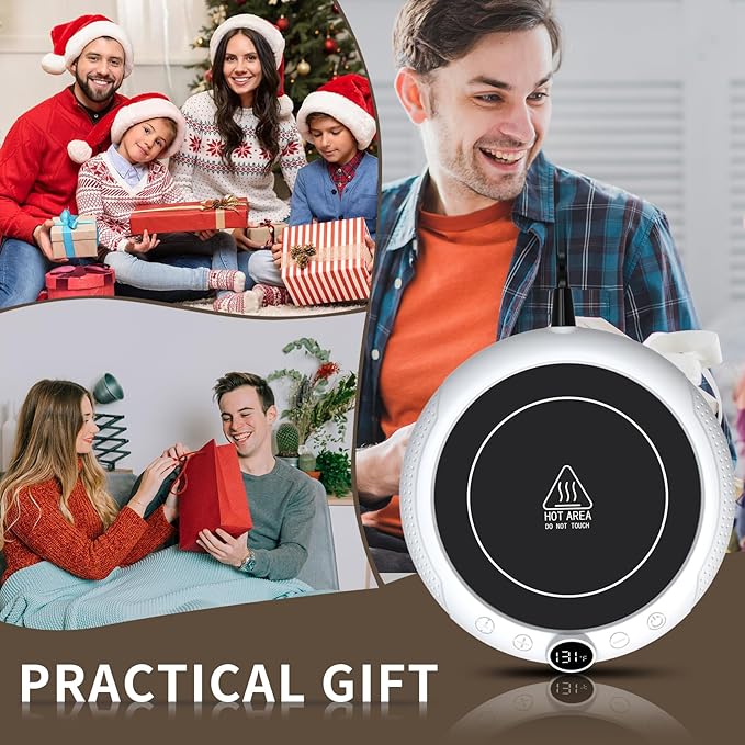 Coffee Mug Warmer, White Elephant Gifts for Adults, Electric Cup Warmer for Desk, Candle Warmer Plate 8-Temp Setting & 1-12H Timer, Stocking Stuffer for Women Men