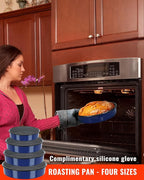 Baking Pans Set Round Roasting Dish 4-Pack 9/10/12/14 Inch Enamel Non Stick Large Bakeware for Cake Bread Pie Pizza Turkey Steak, Non-Toxic Oven Dishwasher Safe Christmas Cookware