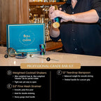 Shaken & Stirred Cocktail Set by Bull in China - Premium Bartender Gift Set w/ 2 Piece Weighted Shaker, Hammered Jigger, Hawthorne Strainer, Fine Mesh Strainer, Mixing Glass & Barspoon (Gold)