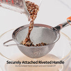 18/8 Stainless Steel Mesh Strainer: U-Taste 3.9 Inch Kitchen Fine Mesh Sieve Food Colander with Riveted Sturdy Silicone Handle and 30 Mesh Hole for Straining Flour, Quinoa, Tea, Juice (Orange)