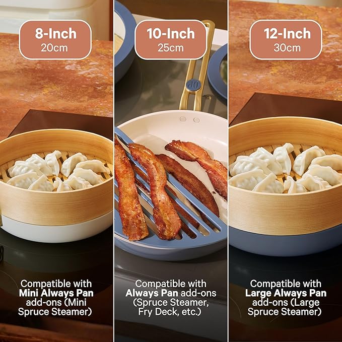 Our Place 8-Piece Essentials Complete Cookware Set - Ceramic Fry Pan Trio & Modular Rack Storage | Nontoxic Thermakind™ Nonstick, Oven Safe up to 450°F & Compatible with All Cooktops | Char