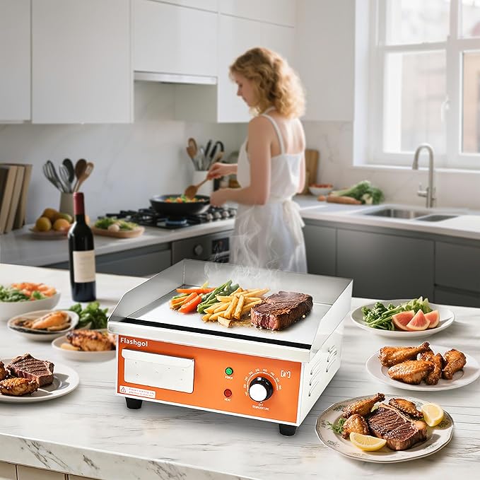 15.3 IN Nonstick Stainless Steel Electric Griddle Adjustable Temperature Control Flat Top Griddle For Resturant, Kitchen, Indoor, Outdoor, Camping, Commercial