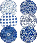 Ceramic Salad Plates Set - 8.5 Inch Small Round Dessert Dishes for Kitchen Dinner Pasta Appetizer Sandwich - Scratch Resistant Porcelain Microwave Oven Dishwasher Safe - Set of 6 - Vintage Blue