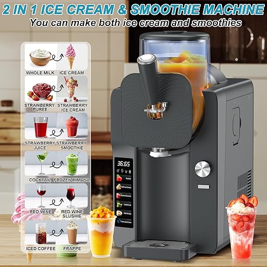 Ice Cream Maker, Slushie Machine for Home, Slushy Machine 70 oz Margarita Machine with 6 Preset Programs for Ice Cream, Frozen Yogurt or Gelato, Adjustable Thickness, Gray