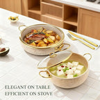 Fully Clad 5-Ply Stainless Steel Cookware Set, 12Pcs Nonstick Pots and Pans Set with Stay-Cool Handles, Induction Compatible, Stackble Design, Includes with Frying Pan, Saucepans and Saute Pan (Beige)