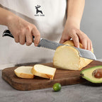 Damascus Kitchen Knife, 8 Inch Serrated Bread Knife Professional Kitchen Knife Forged with VG10 Super Steel 67-Layer, Non-slip ABS Ergonomic Triple Rivet Handle, Razor Sharp Lightweight Multipurpose