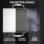 Utheer 16.5" x 10" Ceramic Nonstick Stainless Steel Griddle for Gas, Charcoal & Grill, Large Stove Top Griddle, Non-Toxic, PFAS/PFOA/PTFE Free, Oven Up to 500°F, for BBQ, Camping & Kitchen