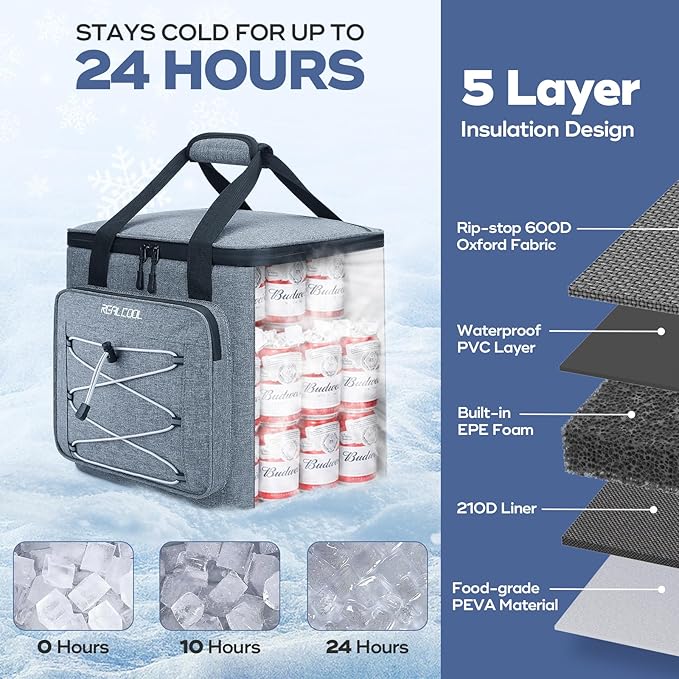 RealCool Soft Cooler Bag 35/45Can, Collapsible Cooler Insulated Leak Proof, Large Lunch Box for Men Women, Soft-Sided Cooler for Picnic, Grocery, Beach, Camping, Travel