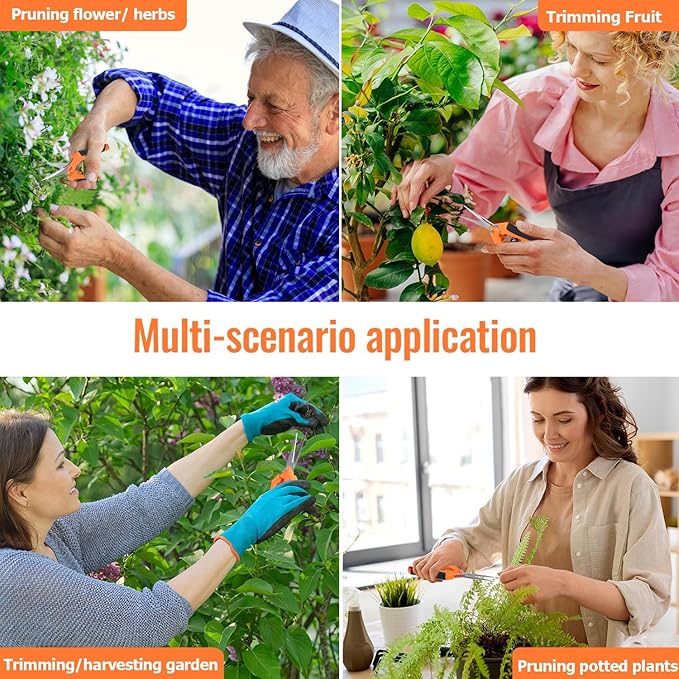 BEoffer 4 Pack Pruning Shears, 6.5 Inch Garden Scissors Gardening Hand Pruning Snips with Straight Stainless Steel Precision Blades for Gardening Flower Plant Precise Trimming and Pruning Maintenance