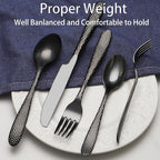 Black Hammered Silverware Set, 20 Piece Stainless Steel Heavy Duty Flatware Set for 4, Food-Grade Tableware Cutlery Set for Home Restaurant, Mirror Polished, Dishwasher Safe