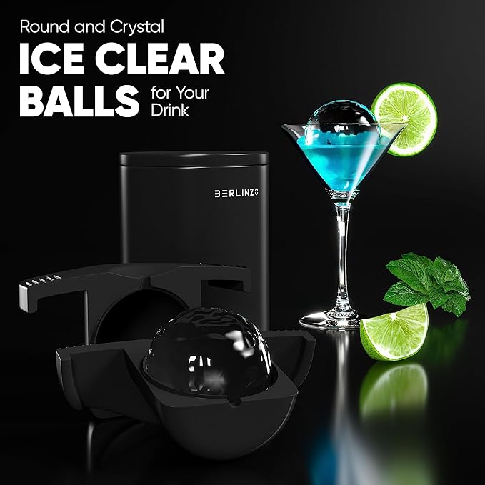Berlinzo Premium Clear Ice Ball Maker Mold - Large 2.4-Inch Crystal Clear Ice Balls for Whiskey, Cocktails, and Bourbon - Easy-to-Remove Ice Sphere Mold - (Ice Storage Bag Not Included)