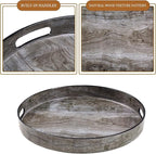 MAONAME 13" Round Decorative Tray, Plastic Tray with Handles, Coffee Table Trays, Serving Trays for Ottoman, Bathroom, Kitchen (Sticker Wood Grain)