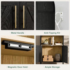 Arch Storage Cabinet with Beech-Wooden Door, 60” Cute Arched Display Cabinet, 4 Tier Farmhouse Buffet Cabinets with Storage for Dining Room, Living Room, Home Office or Kitchen (Black)