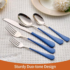 20 Piece Blue 18/0 Flatware Utensil Set for 4, Include Dinner Knife,Dinner Forks,Dinner Spoons,Salad Forks,Teaspoons,Silverware Set for 4, Dishwasher Safe