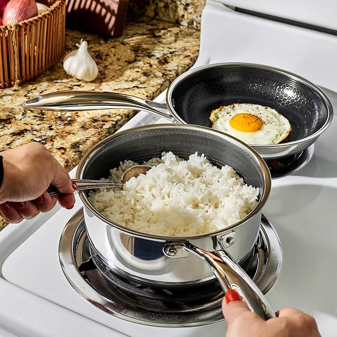 HexClad Hybrid Nonstick 2-Quart Saucepan with Tempered Glass Lid, Stay-Cool Handle, Dishwasher-Friendly, Oven-Safe Up to 900°F, Induction Ready, Compatible with All Cooktops