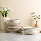 AmorArc 8.5'' Large Pasta Bowls, 36oz Ceramic Salad Serving Bowls Set of 6 for Kitchen, Wide Stoneware Bowls for Pasta,Salad,Fruit,Bread, Microwave Safe, Reactive-Pearl White