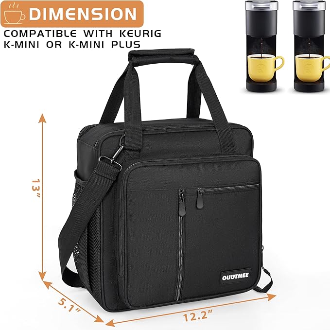 Coffee Maker Carrying Bag Compatible with Keurig K-Mini or K-Mini Plus, Single Serve Coffee Brewer Portable Storage Bag with Extra Pockets, Storage Tote Case With Multiple Pockets for K-Cup