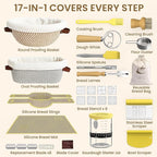 Sourdough Starter Kit with Cotton Rope Banneton Basket & Jar, Bread Baking Supplies and Tools Set, Complete Sourdough Bread Making Kit, Baking Gift for Women Moms & Beginners