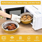 10inch Round deepening Gold Aluminum Foil Pans with Lids, Chafing Dish, Heavy Duty Disposable Hot Pot 5 Set For Microwave & Oven Safe Cooking,Baking,A takeaway Food Container