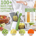 ONCE FOR ALL Safe Mandoline Slicer, Multi Vegetable Chopper, Potato Slicer for Kitchen, 4 Modes 100+ Presets Adjustable Thickness, French Fry Cutter (5 in 1 Green)