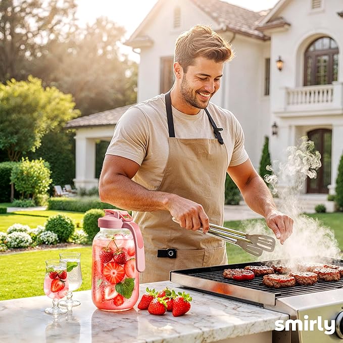 SMIRLY 64 oz Mason Jar Pitcher,Glass Pitcher with Wide Mouth,Water Jug with Double Leak Proof Lid for Iced Coffee,Hot Water,Breast Milk