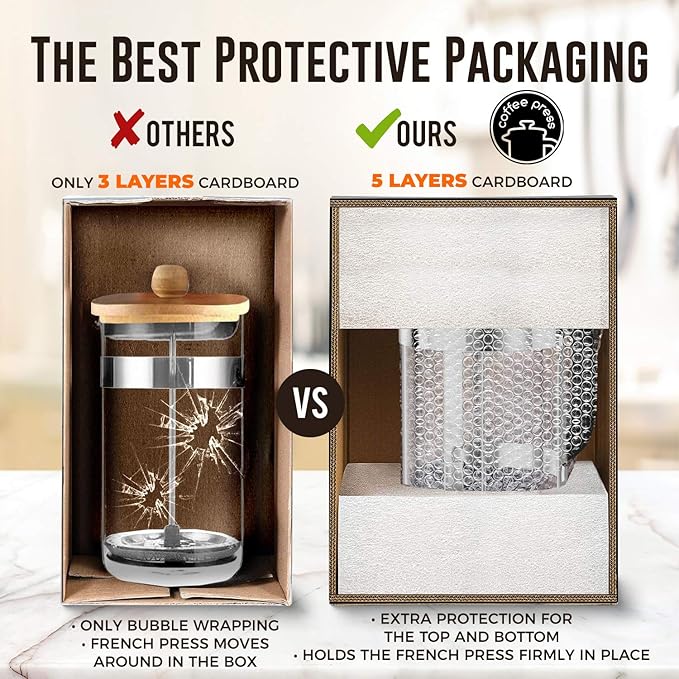 EzDtach French Press Coffee Maker with 2 Extra Screens, 34oz, French Press Stainless Steel 304 Grade, Easy Disassemble Design Double Filter, Thick Heat Resistant Glass Pot (Copper)