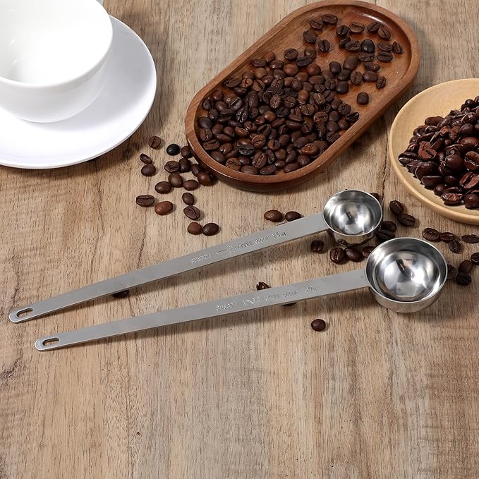 2Pcs 1 Tablespoon 2 Tablespoon Coffee Scoop Stainless Steel Long Handle Measuring Spoon 1 tbsp 2 tbsp Measuring spoon 15 ml 30 ml Coffee Scoop for Ground Coffee