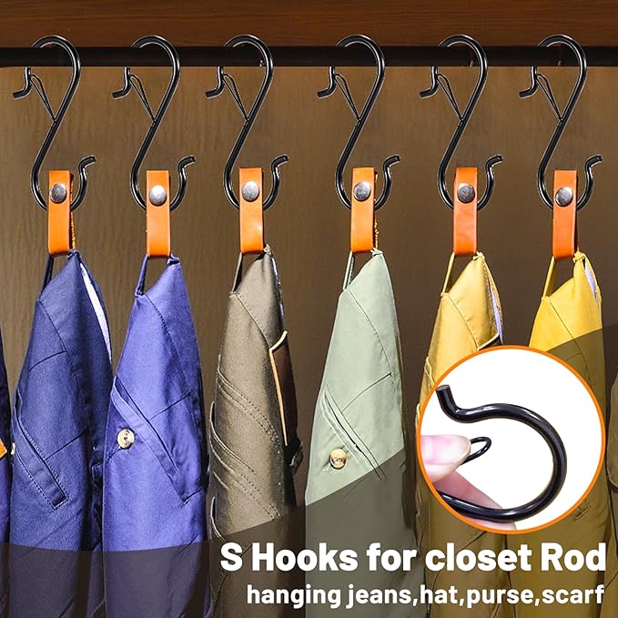 36 Pcs S Hooks for Hanging with Safety Buckle, 3.5 inch Heavy Duty Metal S Shaped Hooks Stainless Steel for Hanging Kitchen Utensil, Cups, Pots, Plants, Bags, Hats (Black)