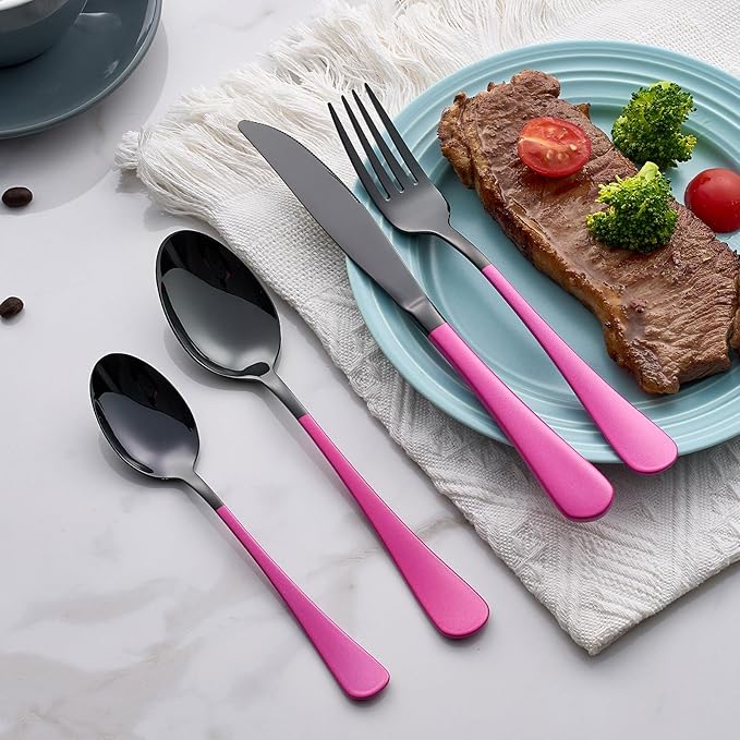 20-Piece Purplish Red Silverware Set 18/0 Stainless Steel Black Silverware Set Purplish Red Handle Cutlery Black Set Service for 4 Dinner Knives Forks Spoons Flatware Set Dishwasher Safe