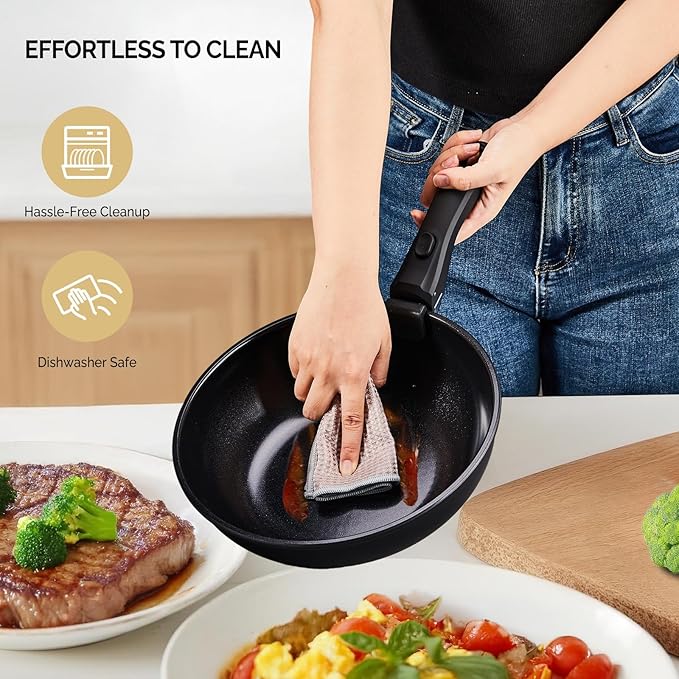 ROVSUN 23 PCS Non-Stick Cookware Set, Cast Aluminum Pots and Pans Set with Removable & Detachable Handles, Induction RV Kitchen Cook Set, Dishwasher Safe, PFAS PFOA & PFOS Free, for Home