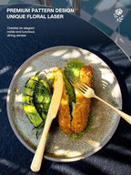 EUIRIO 24-Piece Gold Silverware Set with Steak Knives, Stainless Steel Flatware Set for 4, Mirror Gold Cutlery with Unique Floral Laser, Includes Spoons, Forks, Knives, Dishwasher Safe