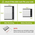 Dish Drying Rack, Roll Up Dryer Rack for Inside Sink, Expandable (12.8"-23.8" D x 15.5" W) 304 Stainless Steel Dish Drainers for Kitchen Counter, Over Sink Cover with Utensil Holder