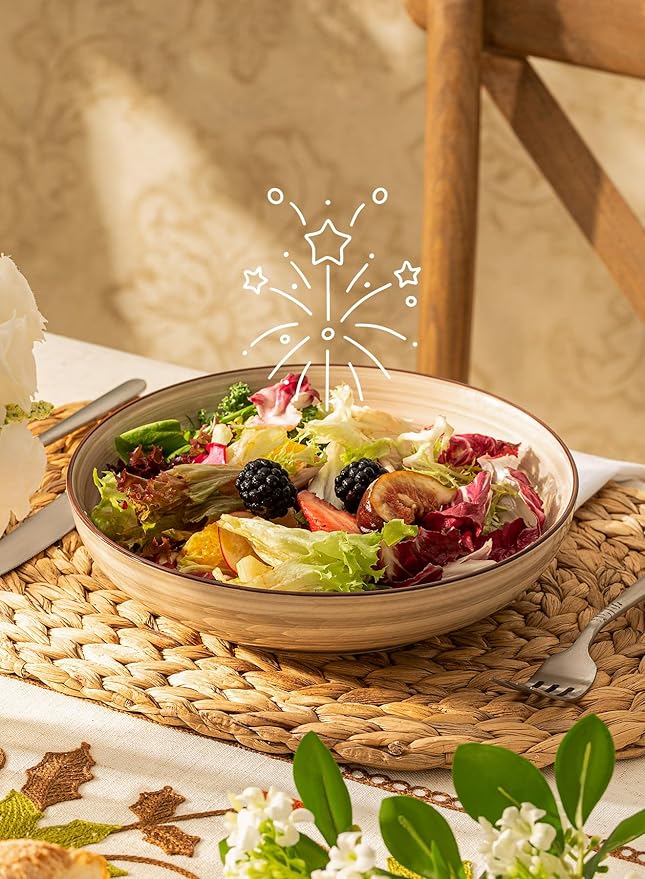 Sweese 6-Pack Ceramic Pasta Bowls, Neutral Extra Large 30 Fl Oz Durable Professional Grade