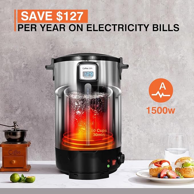 Commercial Coffee Urn 50 Cups（12L, Stainless Steel Large-Capacity Coffee Maker for Catering, Events, Offices & Restaurants, Fast Brew & Keep Warm Function