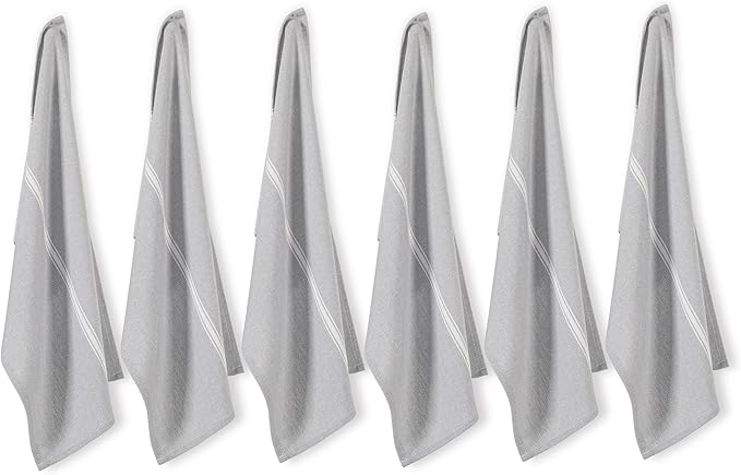 LANE LINEN 100% Cotton Kitchen Towels Set - 6 Pack Kitchen Dish Towels, Soft & Durable Size 14"x25", Good for Polishing Silverware, Cleaning Ceramic Countertops, Machine Washable - Grey Chambray