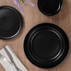 HaWare 16-Piece Plates and Bowls Set for 4, Stoneware Dinnerware Sets with Pasta Bowl, Dishes Set for Home Restaurant, Frosting Black