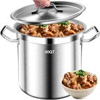Stock Pot - 40QT Large Soup Pot with Lid - Heavy Duty Induction Tri-Ply Bottom Commercial Grade Stockpot for Boiling Cooking Soup Stew Pasta Cooking Pots, Deep Cookware