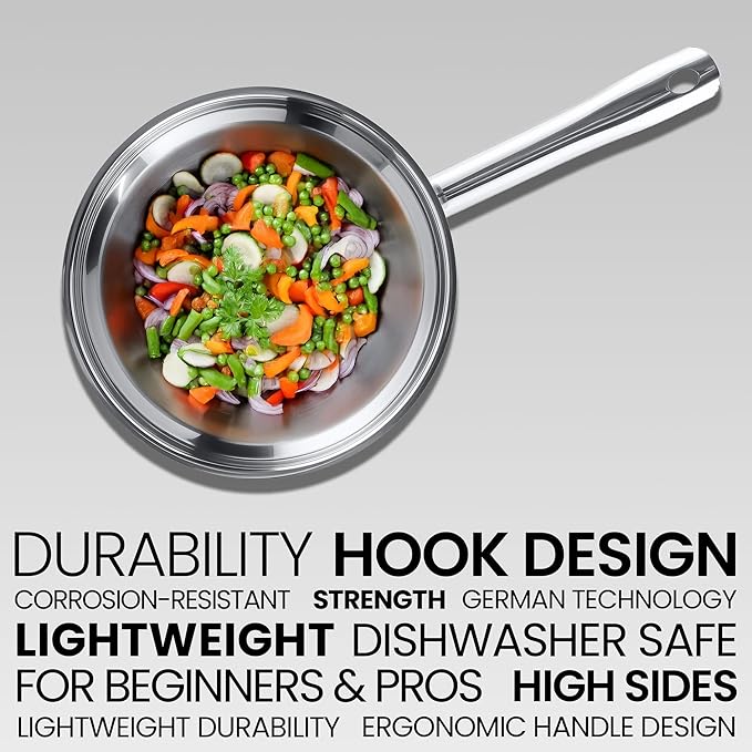 GIPFEL INTERNATIONAL Stainless Steel Frying Pan 12 Inch - Tri Ply Stainless Steel Skillet Healthy Non Toxic Cookware - Fry Pans for Induction Gas Electric Ceramic Stove & Oven Safe (12 Inch)