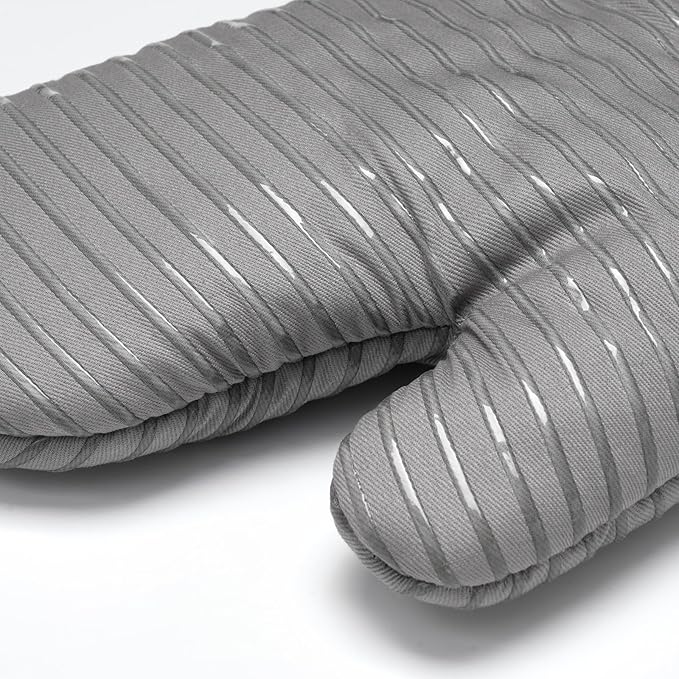 Beneno Kitchen Oven Mitts 2-Pack Heat Resistant to 500°F with Non-Slip Silicone Grip, Extra Long 14.3" Forearm Protection, Soft Quilted Cotton Terry Lining, Ideal for Cooking, Baking, Grilling, Gray