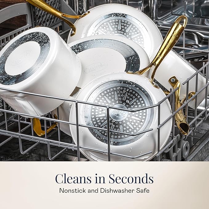 Gotham Steel 15 Pc Ceramic Cookware Set, Ceramic Pots and Pans Set Non Stick with Cooking Utensils and Steamer, Non Toxic PFOA PFOS Free, Premium Gold Stay Cool Handles, Oven & Dishwasher Safe