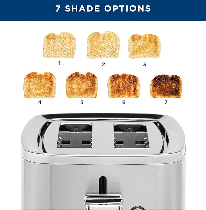 GE 2 Slice Stainless Steel Toaster, Extra Wide Slots for Toasting Bagels, Breads, Waffles & More, 7 Adjustable Shade Settings, Removable Crumb Tray, Countertop Kitchen Essentials, 850 Watts