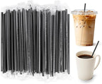 [Individually Wrapped] 600 Pcs Plastic Black Coffee Stirrers - 7 Inch Length 0.23 Inch Diameter Disposable Coffee Stir Sticks Straws for 12 oz 16 oz Cups Bar Cocktail Restaurant Supplies