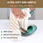 Native Fab Kitchen Dish Towels 16"x26" - Set of 4 - Absorbent Cotton Hand Towels, Restaurant Grade Dish Towels for Quick Drying, Cleaning, Dish Cloths Set with Hanging Loop - Beige and White