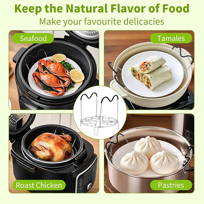 Steamer Cooling Rack Trivet Accessory Set, Include 9-holes Egg Steamer Cooking Rack with Heat Resistant Silicon Handles & Compatible for 6, 8 Quart Pressure Cooker Trivet, Instant Pot Accessories